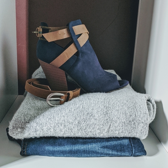 Denene Navy Peep Toe Booties